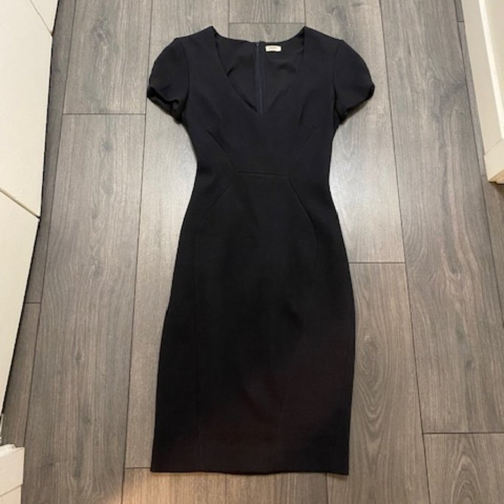 L'Agence Navy Fitted Pencil Dress V-Neck Size 6